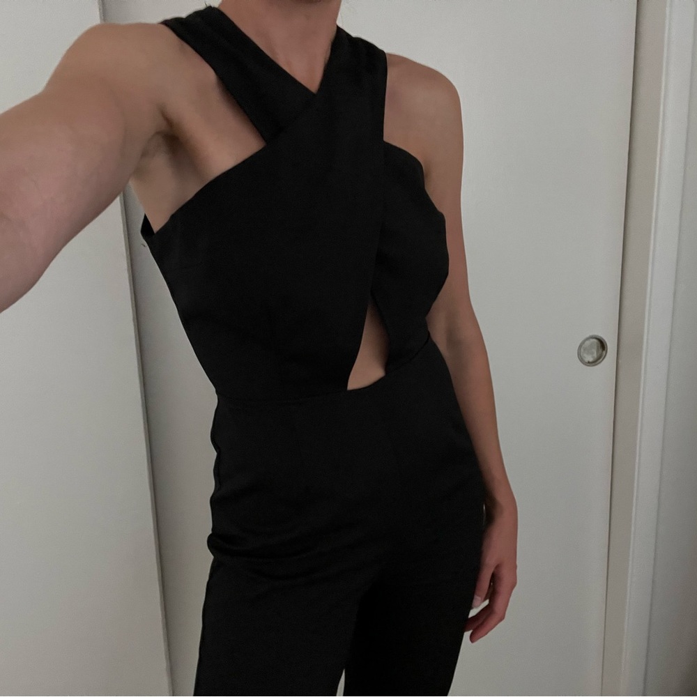 Tobi Black Cross-Front Cutout Jumpsuit